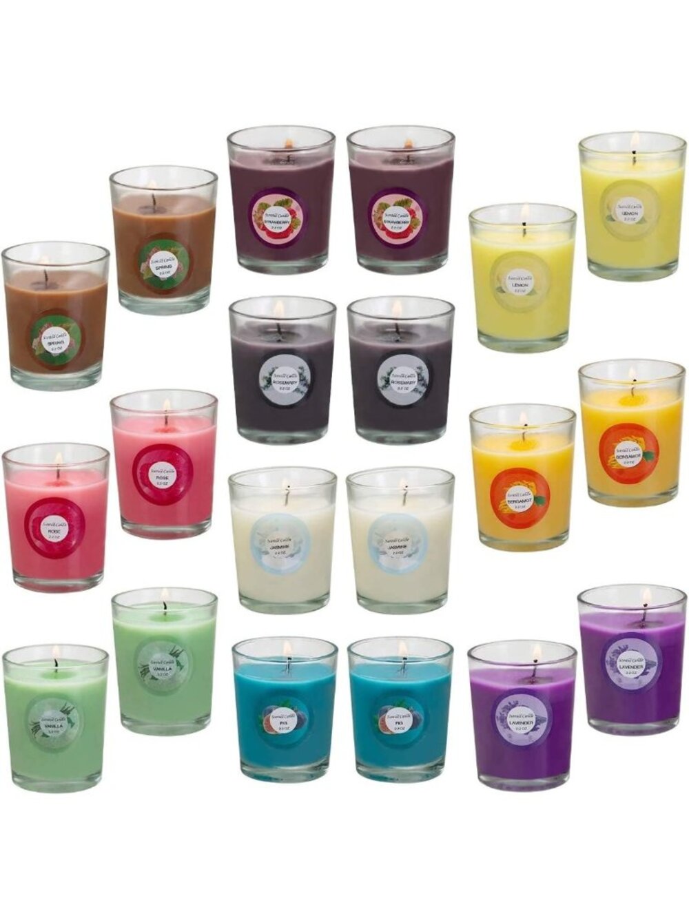 20-Pack Aromatherapy Soy Wax Candles - Jasmine, Rose, Lavender & More
